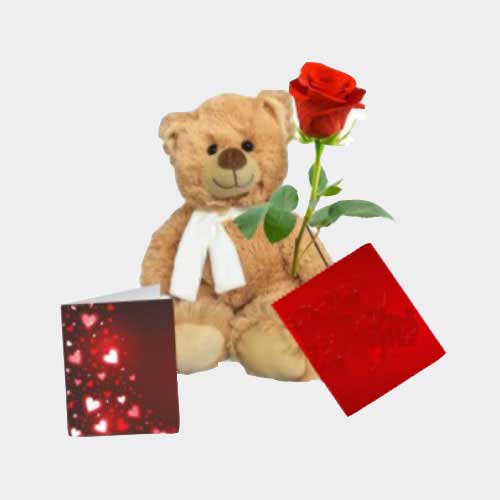 Single Roses with Teddy Bear